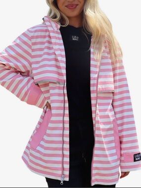 Lulu Mac Pink & White Striped Hooded Rain Jacket